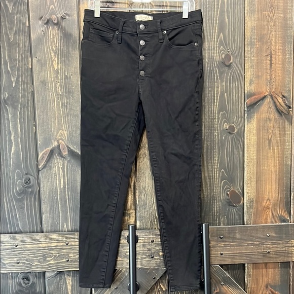Madewell Mid Rise Skinny Jeans Black 30 Button Fly Stretch Casual Neutral Ankle - Picture 1 of 10